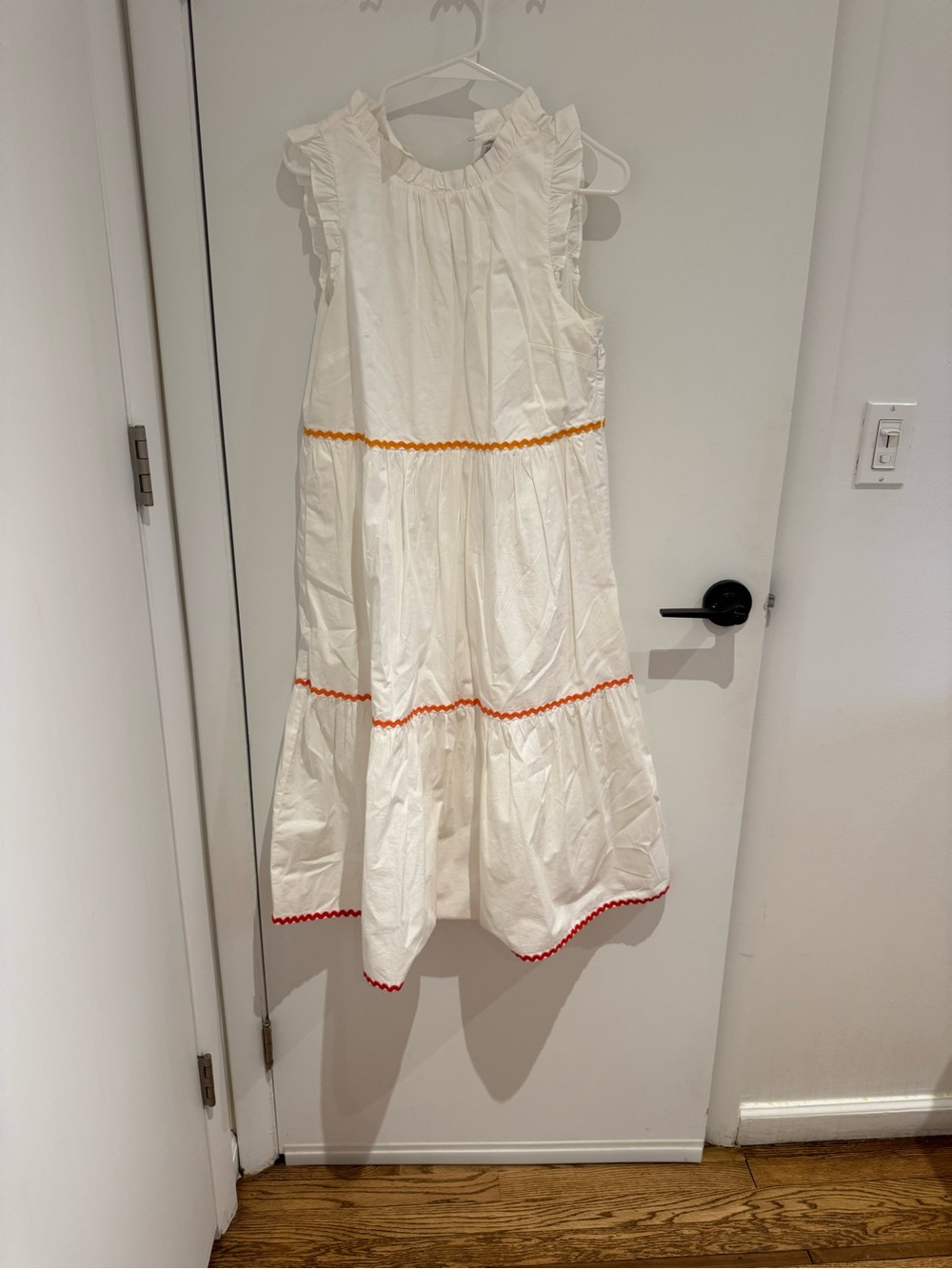 Cream Tiered Dress with Orange Trim